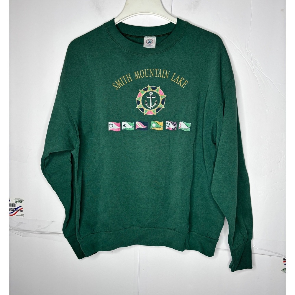Delta Smith Mountain Lake Vintage‎ Graphic Sweatshirt Mens Large Green Nautical